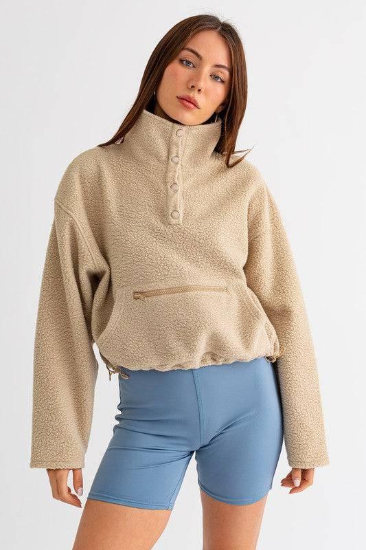 Pocket Detail Boxy Fleece Pullover Sweater Sweaters