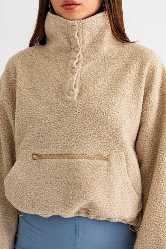 Pocket Detail Boxy Fleece Pullover Sweater Sweaters