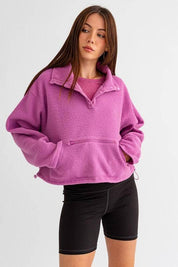 Pocket Detail Boxy Fleece Pullover Sweater Sweaters