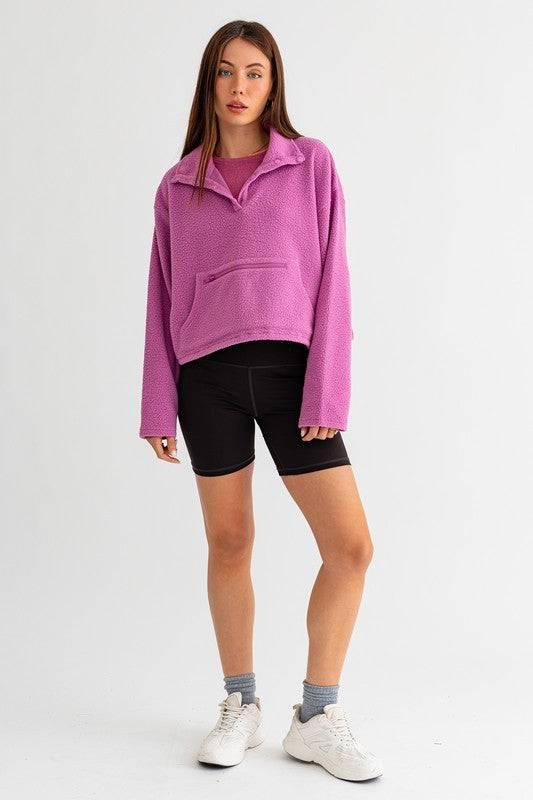 Pocket Detail Boxy Fleece Pullover Sweater Sweaters