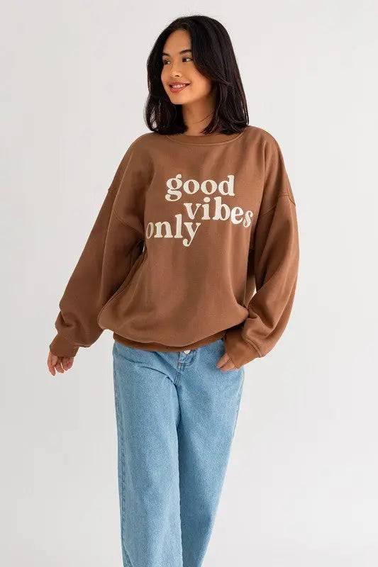 Good Vibes Embroidered Oversized Sweatshirt Sweatshirts