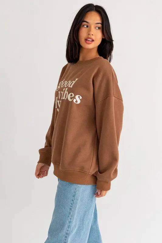 Good Vibes Embroidered Oversized Sweatshirt Sweatshirts