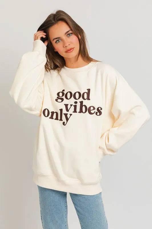 Good Vibes Embroidered Oversized Sweatshirt Sweatshirts