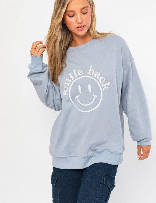 Le lis Smile Back Embroidered Sweatshirt LT BLUE Sweatshirts