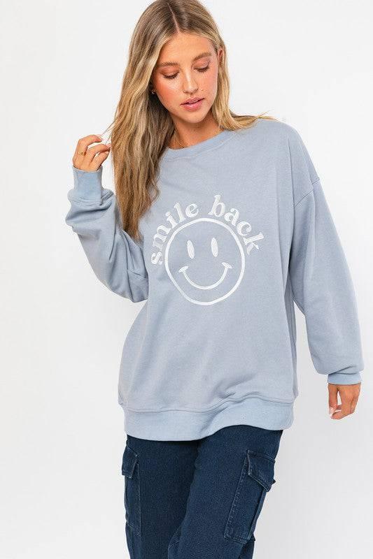 Le lis Smile Back Embroidered Sweatshirt LT BLUE Sweatshirts