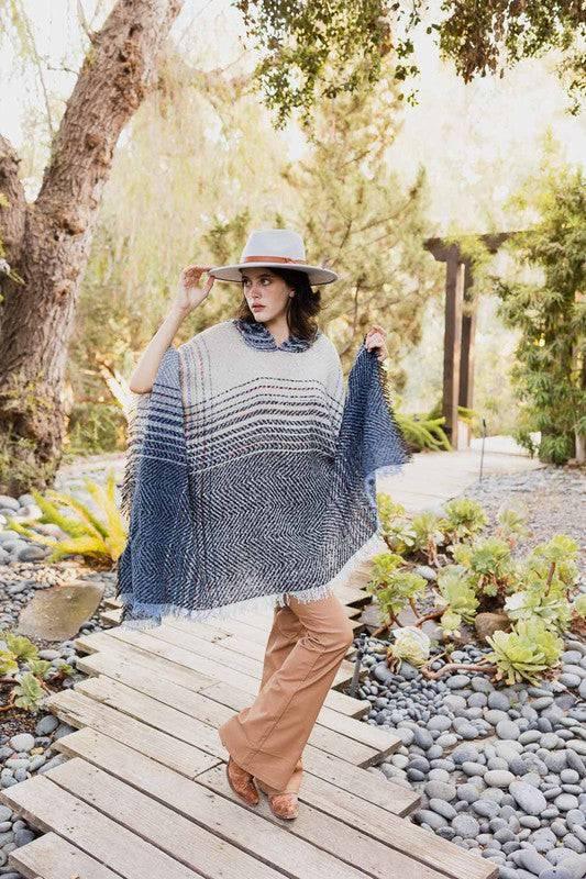 Women's hooded frayed edge tweed poncho Ponchos