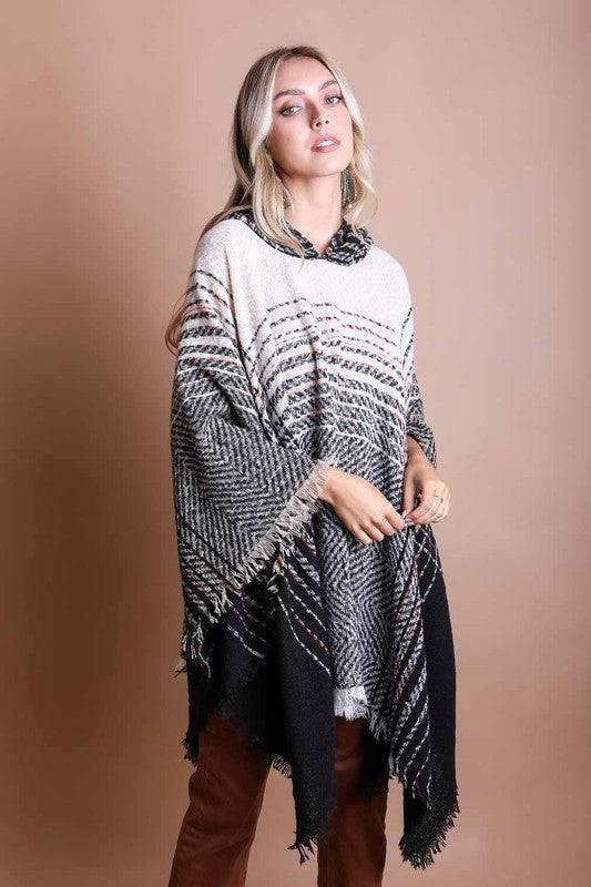 Women's hooded frayed edge tweed poncho Ponchos