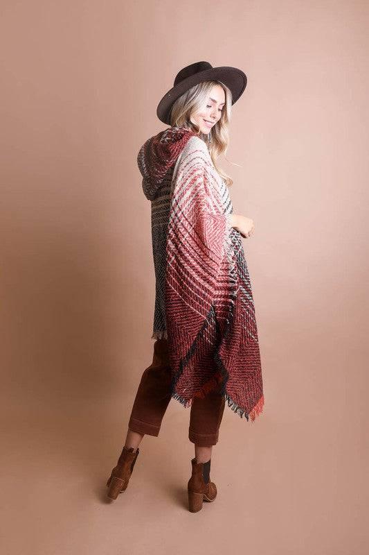 Women's hooded frayed edge tweed poncho Ponchos