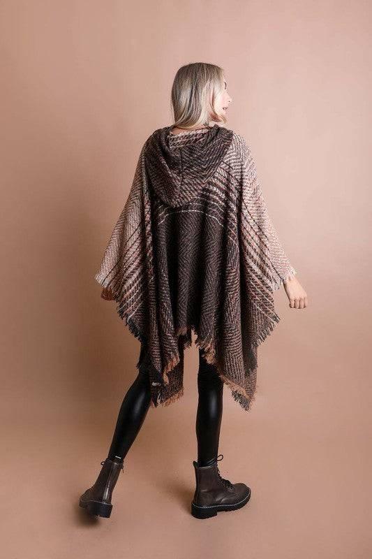 Women's hooded frayed edge tweed poncho Ponchos