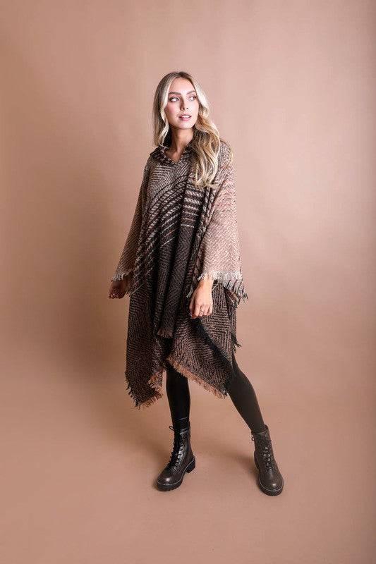 Women's hooded frayed edge tweed poncho Ponchos