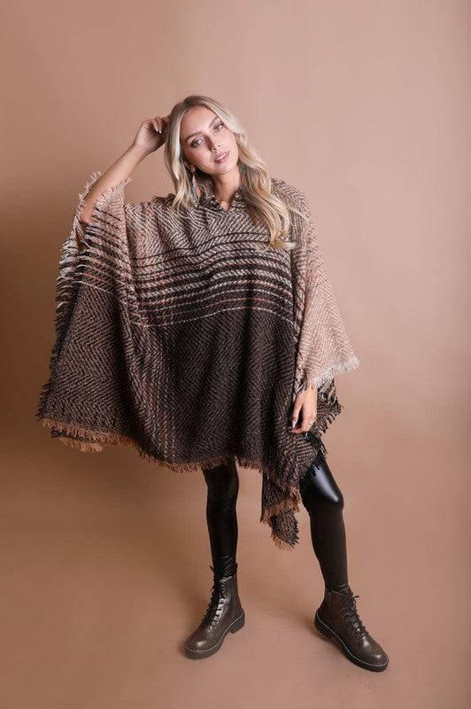 Women's hooded frayed edge tweed poncho Ponchos