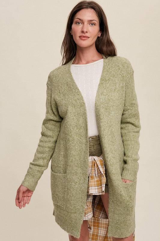 Listicle open knit cardigan Olive Cardigans