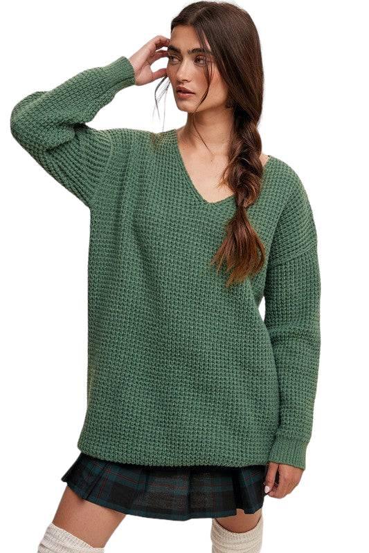 V-neck Ribbed Knit Sweater