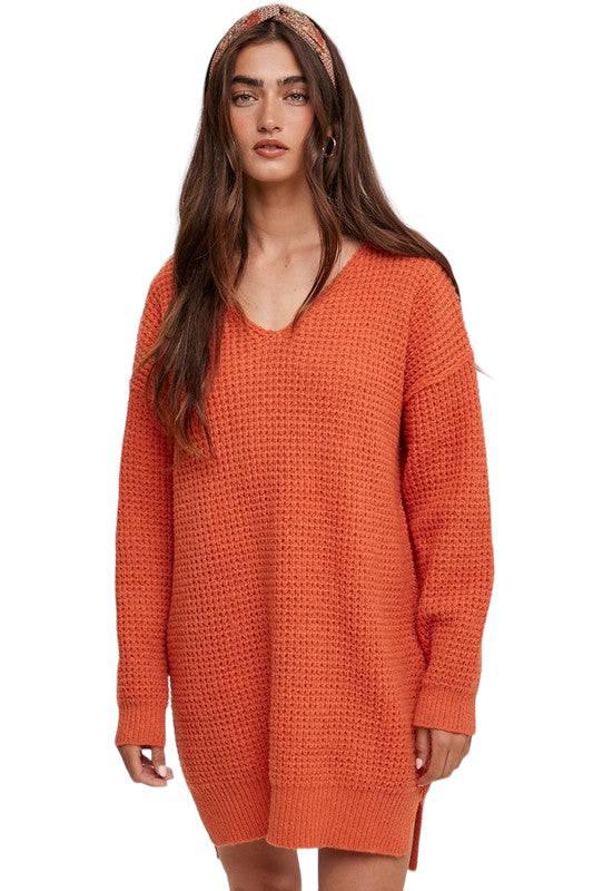 V-neck Ribbed Knit Sweater Carrot