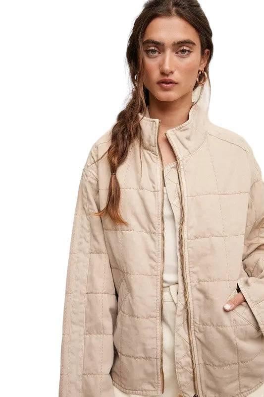 Quilted denim zip jacket Milk Tea Coats & Jackets