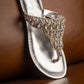 Silver Loving U thong sandal with beaded rhinestone straps
