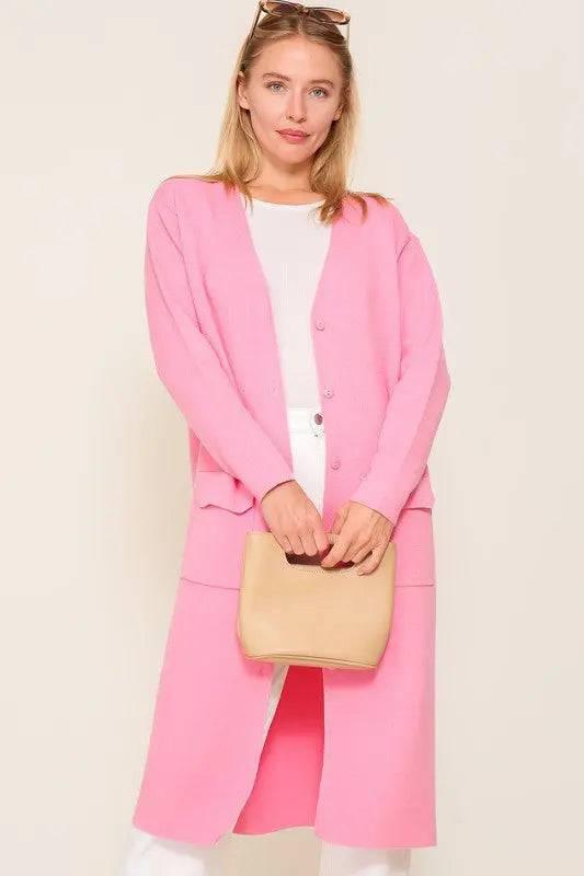 Midi button-down kimono cardigan Pink Cardigans