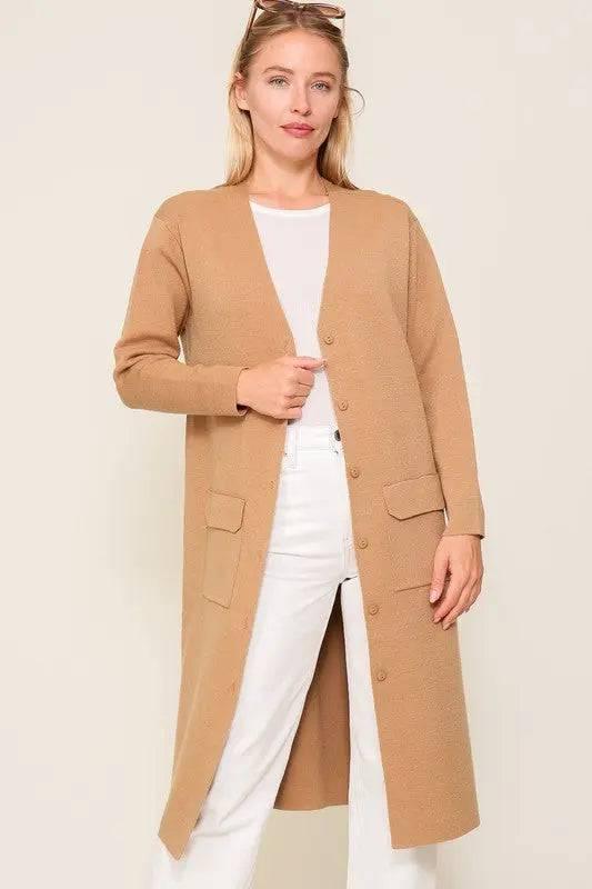 Midi button-down kimono cardigan Camel Cardigans