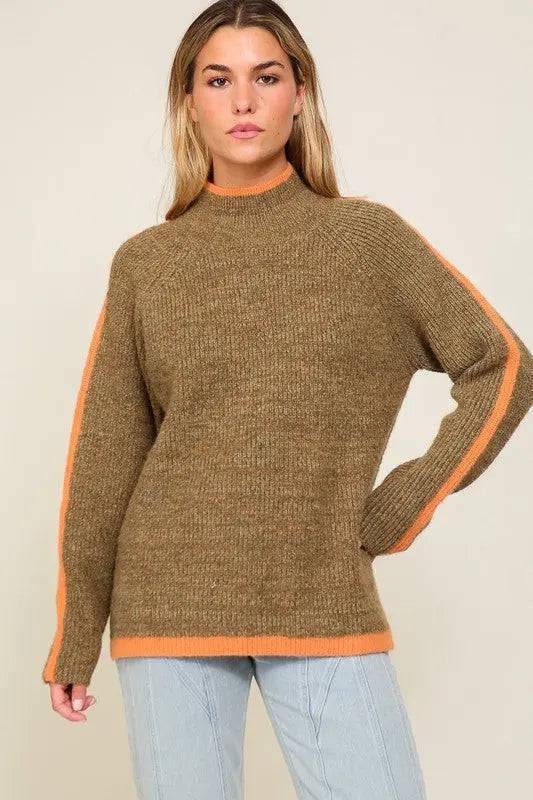 Raglan sleeve funnel neck sweater BROWN ORANGE Sweaters