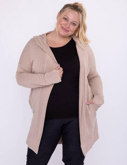 Mono b plus size hooded open cardigan Natural Cardigans