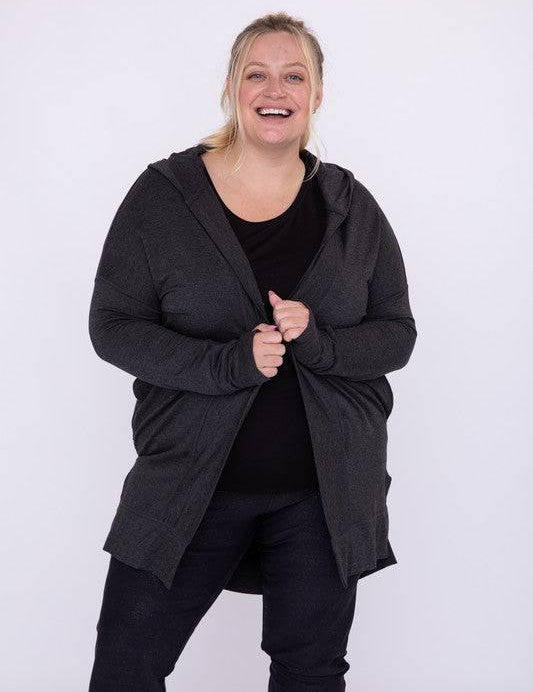 Mono b plus size hooded open cardigan Black Cardigans