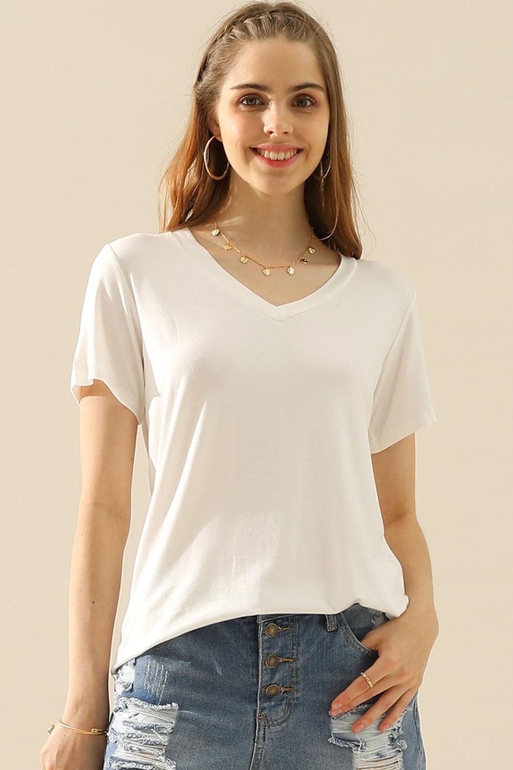 Ninexis Full Size V-Neck Short Sleeve T-Shirt T-Shirts