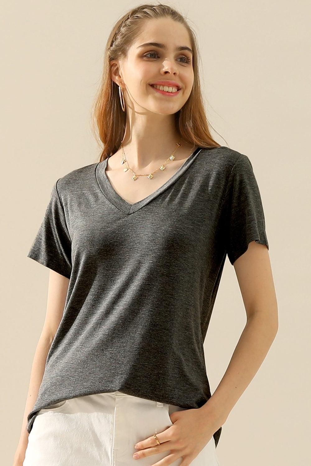 Ninexis Full Size V-Neck Short Sleeve T-Shirt T-Shirts