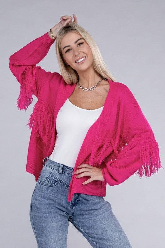 Women's tassle open cardigan FUCHSIA Cardigans