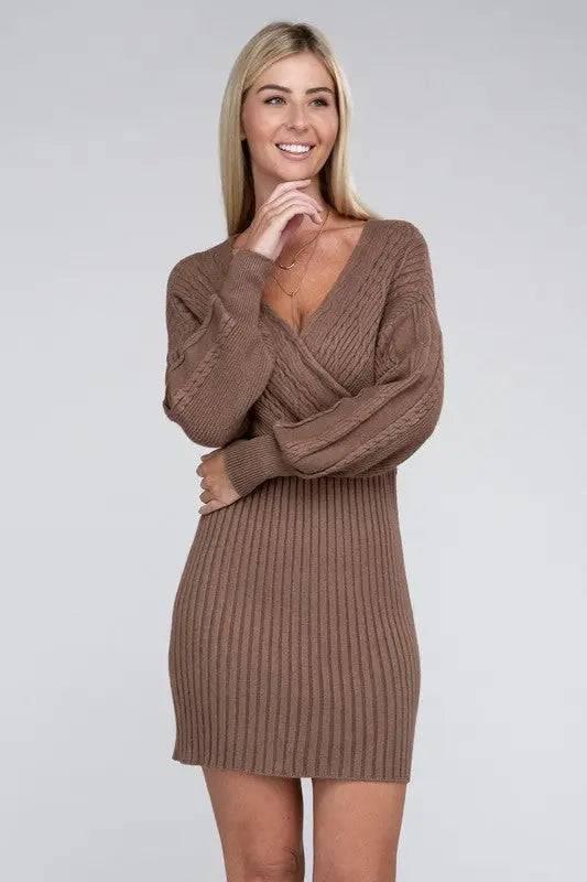 Cable Knit Sweater Dress Brown Mini Dresses