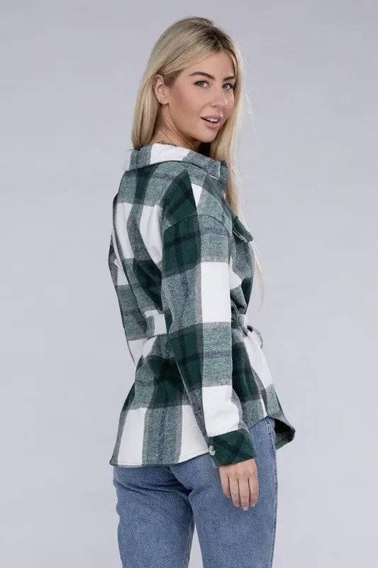 Plaid shacket with waist tie belt Shackets