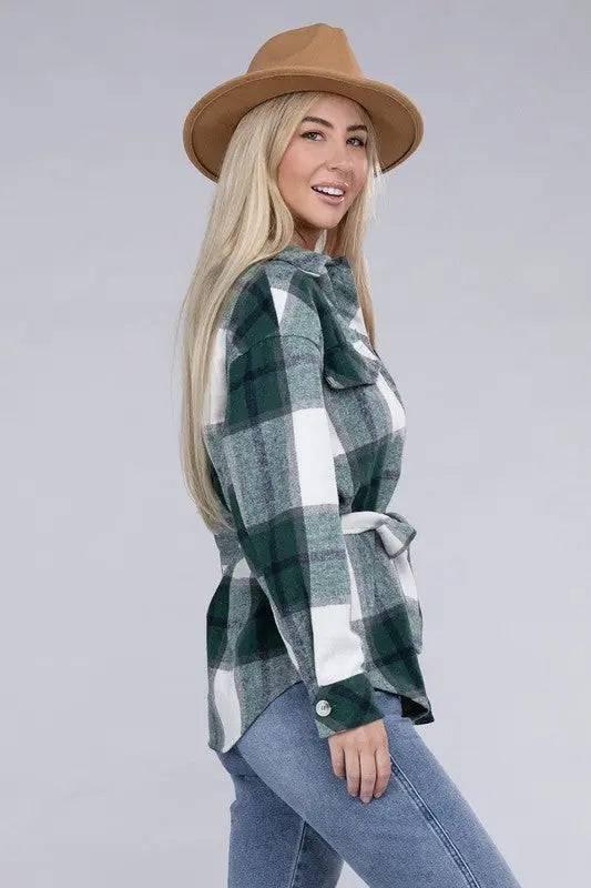 Plaid shacket with waist tie belt Shackets