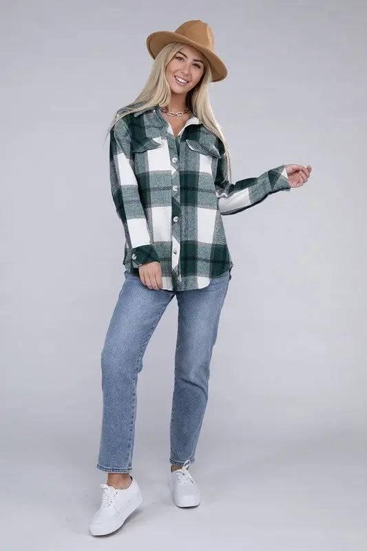 Plaid shacket with waist tie belt Shackets