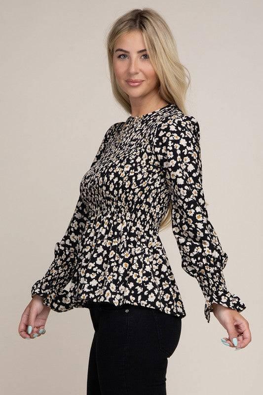 Floral print shirred peplum blouse Shirts & Tops