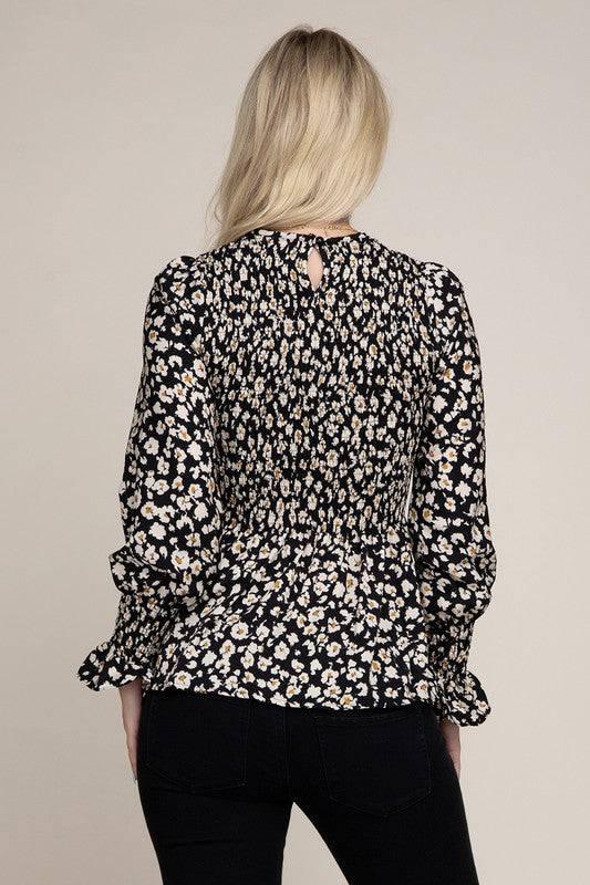 Floral print shirred peplum blouse Shirts & Tops