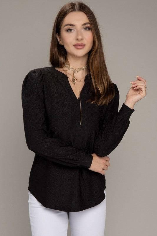 Women's long sleeve jacquard top BLACK Shirts & Tops