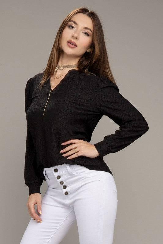 Women's long sleeve jacquard top Shirts & Tops