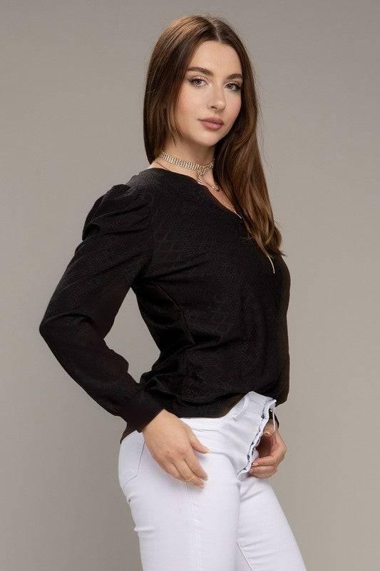 Women's long sleeve jacquard top Shirts & Tops