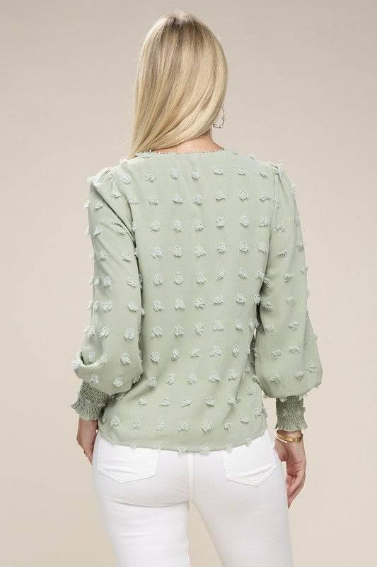 Green Long Sleeved Contrast Lace Blouse Shirts & Tops