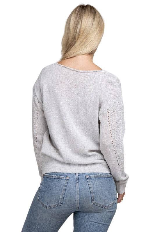 V-neck pointelle knit top Shirts & Tops