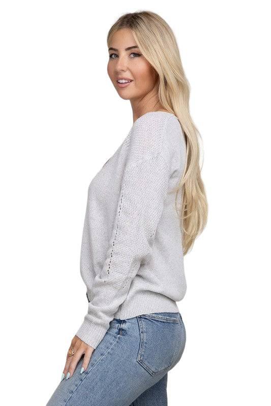 V-neck pointelle knit top Shirts & Tops