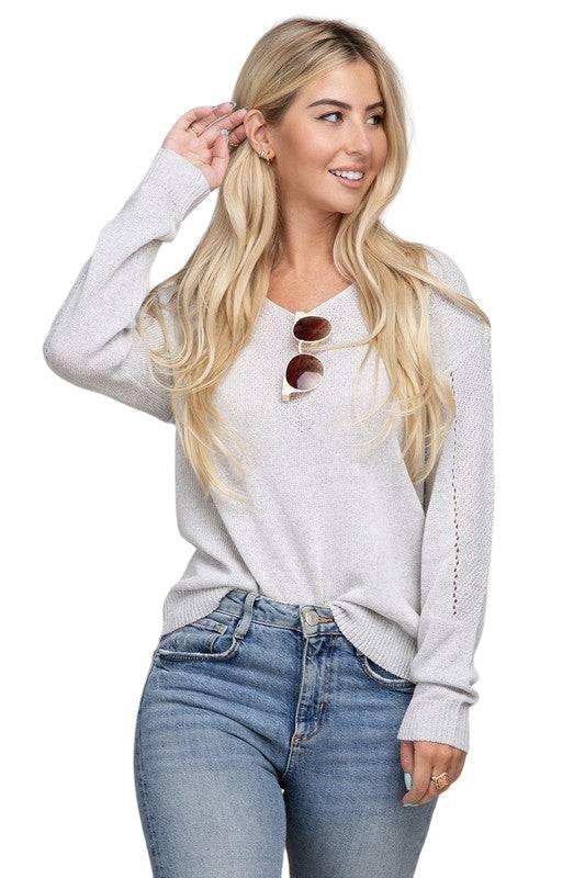 V-neck pointelle knit top Shirts & Tops