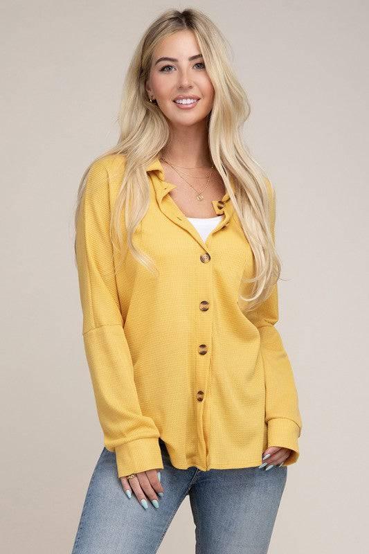 Yellow long sleeve button-down shirt Yellow Shirts & Tops