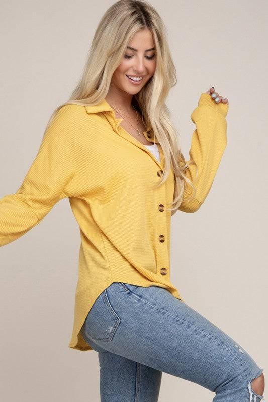 Yellow long sleeve button-down shirt Shirts & Tops