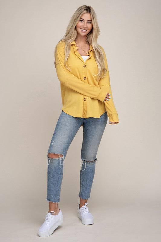 Yellow long sleeve button-down shirt Shirts & Tops