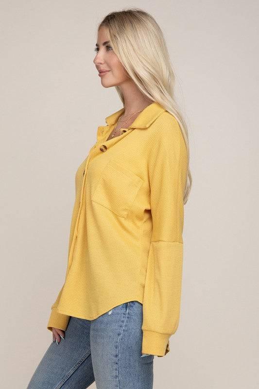 Yellow long sleeve button-down shirt Shirts & Tops