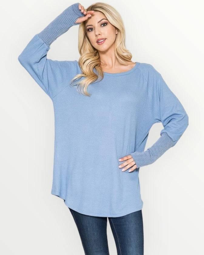 Long sleeved thumbhole knit tunic top Shirts & Tops