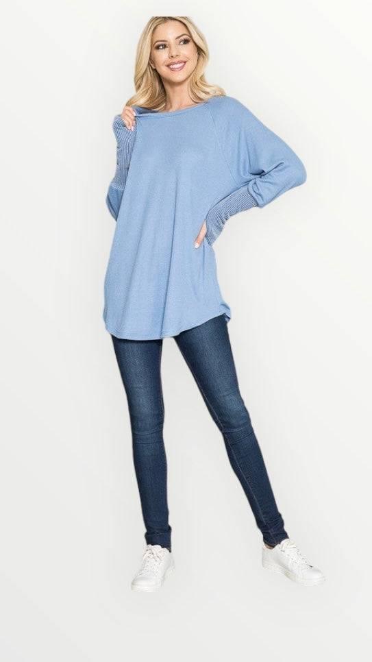 Long sleeved thumbhole knit tunic top Shirts & Tops