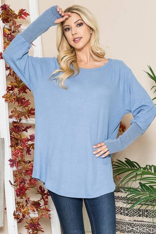 Long sleeved thumbhole knit tunic top Shirts & Tops