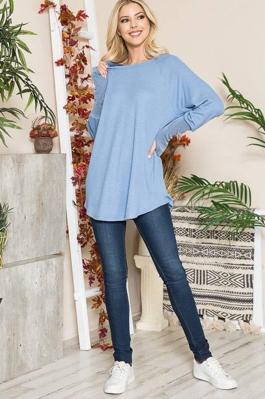 Long sleeved thumbhole knit tunic top Shirts & Tops