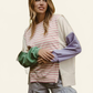 BiBi Exposed Seam Slit Striped Round Neck T-Shirt - DAVERRI FASHIONS
